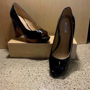 Geox Black Pantent Italian Leather Cork Platform Shoes